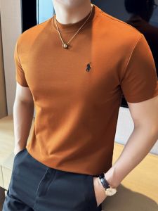 Thời Trang Sành Điệu Áo Thun Ngắn Tay Thêu Dành Cho Nam Giới Nhẹ Tay Lửng Cổ Tròn Màu Trơn Áo Phong Cách Đô Thị Tất Cả Cotton Vải Bông