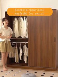 [On Hand]Nordic Luxury Sliding Door Wardrobe Cabinet Wood Furniture Wardrobe Organizer 180cm Simple Assembly Wardrobe Organizer