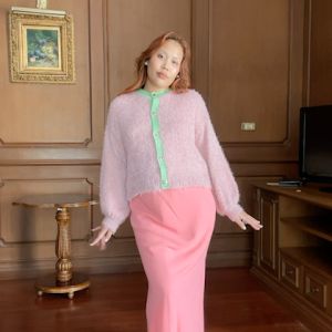 CUPPA เสื้อคาร์ดิแกนไหมพรมคอกลม 2 สี เส้นด้าย นุ่มนิ่ม ไม่คัน Cuppa ด้านหลัง