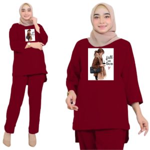 Setelan Dewasa Jumbo Ld 130 cm Bahan Babyterry One Set Wanita Oversize Setelan Terbaru Fall In Love