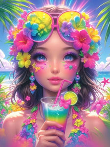 Kayou | Rainbow Fruit Fashion Girl Diamond Painting Rhinestone Art Beautiful City Girl 5D DIY Full Drills Cross Stitch Mosaic Home Decor
