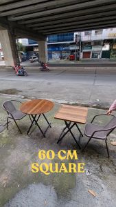 Round Foldable Outdoor Table 80cm 3-seater Wood Finish Mahogany Color Folding Waterproof