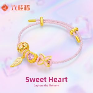 Gift For Girlfriend Valentine Heart Sweet Lucky Charm Gold Beaded Bracelet