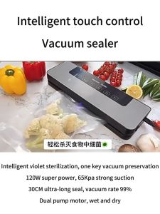 (Free 50pcs Bags) 220V Vacuum Sealer Heavy Duty Dry Wet Sealer Fresh Food Packing Machine Build-in Cutter with UV Sterilization 100KPa Mesin Vacum Makanan