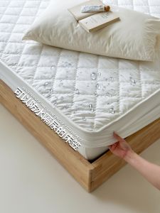 Pure Color Waterproof Quilted Bedding Protector Full Enclosure Anti-Slip Protection Cover Oil Resistant Bed Canopy Cotton Insert