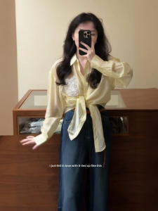 VKSOD | Korean Lazy Style Summer 2025 Fashionable Long Sleeve Shirt Top High Waist Straight Leg Pants Set Elegant Casual Polo Collar