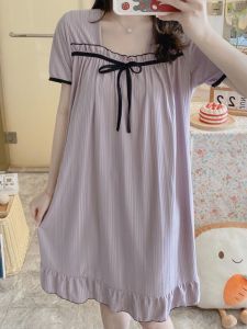 สไตล์หวานเจ้าหญิงสีขาวชุดนอนฤดูร้อนกระโปรงยาวกลางแขนสั้นโพลีเอสเตอร์ผ้า 100% เสื้อผ้าบ้านน้ําหนักเบาสําหรับเยาวชน