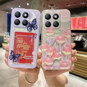 Ins Phone Case Honor X8C X6b HonorX8C 4G New Fresh Retro Tulip Butterfly Card Case Ferrules Casing Trendy Ultra Thin Cartoon Soft Back Cover 2025
