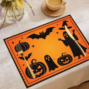 VIKAMA 2/4/6PCS Halloween Table Mat Pumpkin Ghost Bat Spider Maple Leaf Table Mat Party Table Decoration