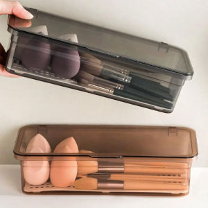 Transparent Dustproof Makeup Brush Holder With Cover Stationery Container Storage Box Desktop Organizer Dustproof