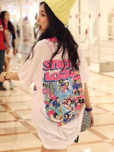 Korean Style Pure Cotton Letter Print T-Shirt Womens Loose Fit Mid-Length Short Sleeve Top Trendy Spring Summer Fashion