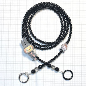 Long DIY Labeu Mobile Phone Chain Crossbody Beaded Pendant Black Solid Color Shoulder Chain PET Soft Plastic Mobile Accessories