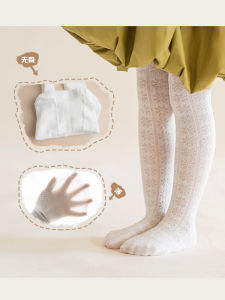 กางเกงถักตาข่ายบางสำหรับเด็กผู้หญิงในฤดูใบไม้ผลิและฤดูร้อน กางเกงขายาวแบบสวมหัวสำหรับเด็กแรกเกิด สีขาว ผ้าฝ้ายผสมโพลีเอสเตอร์