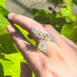 SEQUITO Phụ Nữ Sáng Tạo Trang Sức Ngón Tay Mạ Bạc Thiết Lập Đầy Đủ Lát Đá Zirconia Xanh Trắng Hình Đuôi Hở Có Thể Điều Chỉnh Vòng Tay Nhẫn Cho Bữa Tiệc Hàng Ngày SR082