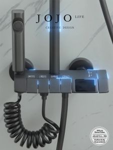 Piano Key Style Constant Temperature Digital Shower Set Gun Gray