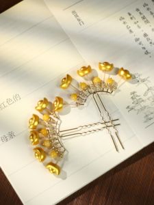 Red Vine Cudgel Resin Alloy Golden Yuanbao New Year Festive Hairpin Ancient Chinese Style Accessories Hairpin Hair Clip