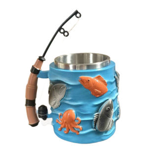 3D Fishing Themed Mug with Handle for Hot Chocolate Beer Camping Trip Home Decor Gift for Men Dad