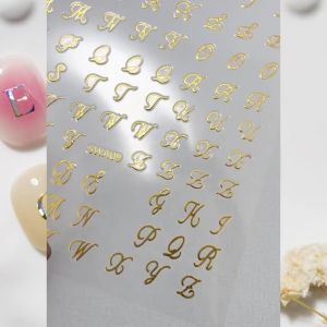 2Pcs Black White English Letter Alphabet 3D Nail Art Stickers Nail Decals with Love Heart Simple Style DIY Manicure Decorations