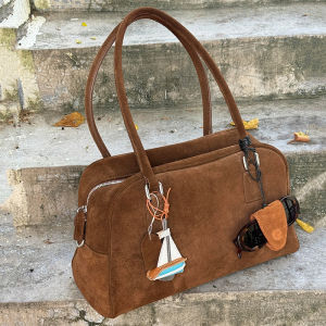 Retro Suede Boston Bags Womens Single Shoulder Underarm Pillow Bag Large Capacity High-End Feel Soft Zipper Casual Style