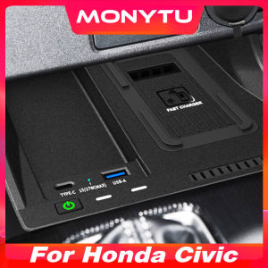 For 11th Honda Civic FE 2022 2023 Accessories Car Qi Wireless Charger Fast Cell Phone Charging Plate Adapter Interior Modification Auto Parts
