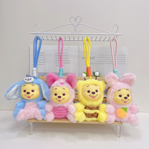 Anime Cartoon 12cm Winnie Pooh Hand Rope Series Plush Keychain Pendant Cute Doll Accessories Trendy Christmas Birthday Toys Gift