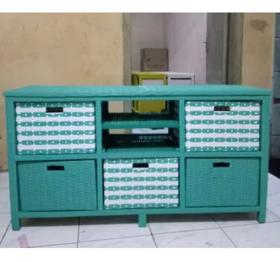 Redy Stok Lemari Rotan Sintetis Laci 6.Dvd Motif Meja Tv Lemari Plastik