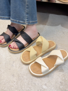 YOTO 2025 Summer Knotted Slippers For Women Two Straps Soft Beach Causal Platform Sandals