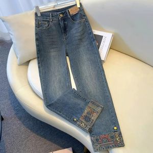 High Waist Straight Leg Denim Capri Pants for Women Spring Autumn New Style Retro Slimming Versatile Ladies Jeans