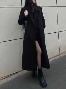 Black Woolen Coat Womens 2025 Spring Autumn New Korean Style Hepburn Small Size Shoulder Suit Woolen Coat Long Sleeve