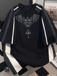 American Contrast Color Shoulder Insert Short Sleeve T-Shirt Men Summer New Loose Cotton Teen Half Sleeve Body Shirt Top