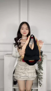 ONEFASHIONMALL Bra BH Wanita Atasan V-Neck Leher Tali Ikat Gantung Crop Top Brallete Sport BR023