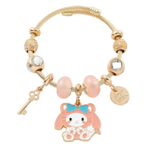 Sanrio | Sanrio My Melody Themed Bracelet Zinc Alloy with Pink Enamel Pendant & Sparkly Crystals Adjustable Bangle