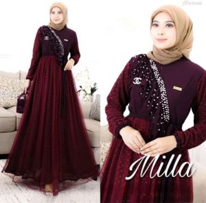 Gamis Muslimah Brukat/ Mila Eva Hijab Brukat Premium/ Dress Brukat Muslimah