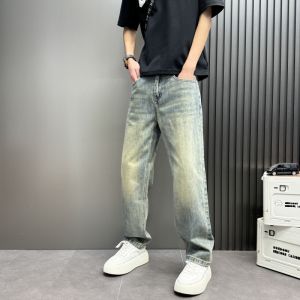 กางเกงยีนส์ทรงตรงหลวมๆ สำหรับผู้ชาย กางเกงขายาวทรงตรงสไตล์สตรีท เอฟเฟกต์เก่า กางเกงขายาวทรงกว้าง ฤดูใบไม้ร่วง/ฤดูหนาว ใหม่ล่าสุด