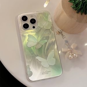 Green Butterfly Chain Phone Case Full Protection Summer Style Gradient Design for Apple 17Promax iPhone 16Pro New Model 13 Womens Trendsetter