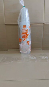 (แก้วพร้อมฝา) แก้วโอ่ง 28 ออนซ์ พร้อมฝาโดม - ฝาเรียบ (เจาะรู - ไม่เจาะรู) ยี่ห้อSB ยกลัง 1000 ชุด