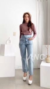 (READY STOK) Celana Highwaist Boyfriend Jeans - Celana BF Jeans Button - Celana Kulot Light Jeans - Boyfriend Kulot Wanita Jeans