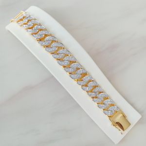 สร้อยมือเลทจิกเพชร CZ ใหญ่ ชุบ 2 กษัตริย์ หน้ากว้าง 1.7 cm. ความยาว 7.5 นิ้ว