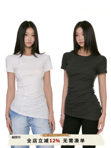 Áo Thun Nữ Màu Trắng Tay Ngắn Ôm Vừa Vặn Mùa Hè Cạp Cao Bó Sát Cổ Tròn Tay Ngắn Thường Ngày Mùa Hè Phong Cách Đường Phố