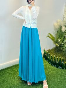 2025 New Bohemian High Waist Slimming Elegant Long A-Line Skirt Womens Chiffon Half-length Polyester Fiber Pure Color Skirt
