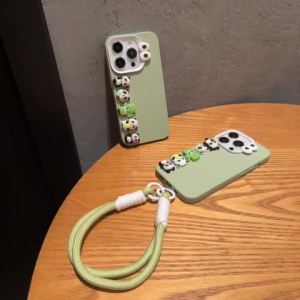 3D Paste Panda Doll Green Phone Case for iPhone 16 15 14 13 12 11 Pro Max Plus Anti fall soft cover casing for iPhone case