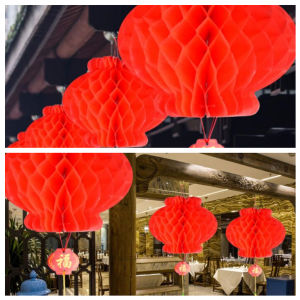 Vacaka 10Pcs Round Lantern Chinese Red Lanterns Plastic Waterproof New Year Decoration