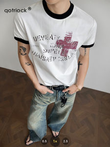 QOTRIOCK | American Street Cross Print Colorblock Summer T-Shirts