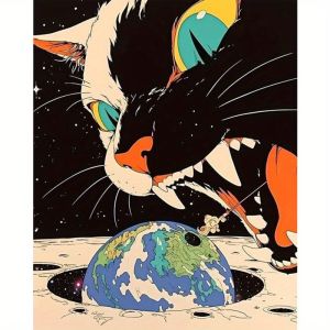Kitten Eating the Earth Paint By Numbers For Adults Handpainted Number Drawing Coloring Wall Art Living Room Decor