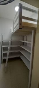 Loft bed with shelf +mattress customize singapore for helper room/store room/bomb shelter/unity/helper room