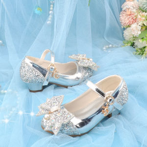Princess Style Crystal Slip-On Shoes for Girls Matching Dress High Heels Childrens Footwear Soft Leather round Toe Spring Autumn