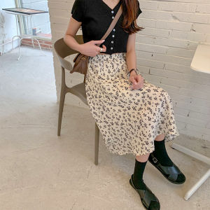 145 Small Floral Skirt for Women Spring/Summer XS Small Size 155 Fashion Elastic Waist Midi Skirt Easiest for Match Cover Hip Skirt