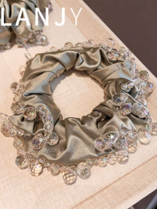 French Satin Fabric Crystal Beaded Hair Ties Womens Style Lazy Feel Hair Bands Fashionable Hair Accessories for Parties And Daily Use