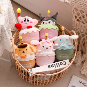 JOJO CASTLE Singing Kirby Birthday Cake Shape Plush Toy Sanrio Plush Doll My Melody Cinnamoroll Kuromi Pochacco Sanrio Plush Toy LED Lighting Music Doll Decoration Cute Creative Birthday Gift