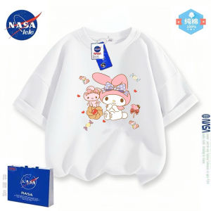 NASA Collaborative Meileti Short Sleeve Cotton T-Shirt for Girls Cartoon Design Breathable Summer Childrens Clothing